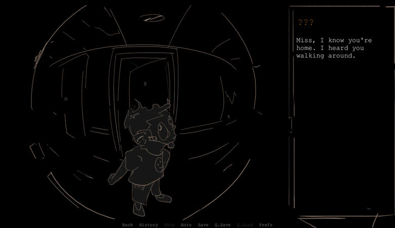 Strange child with a headset knocking on the players door